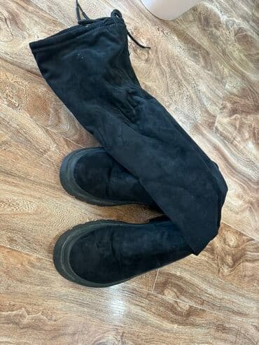 сапоги лакированные на высоких каблуках: Черные женские сапоги-ботфорты - Материал верха: замша (визуально — 2