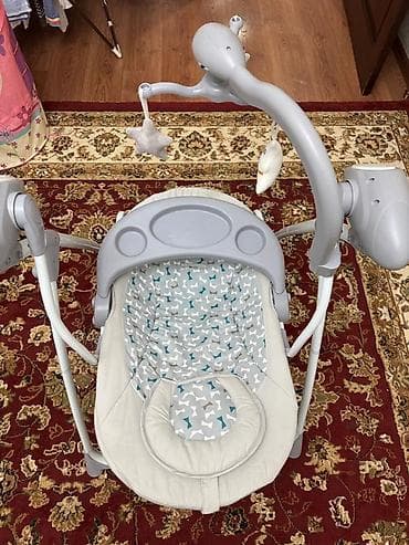 музыкальное кресло качалка: Детский шезлонг, Б/у, Электронная, Другой материал, цвет - Серый — 2