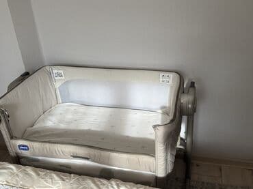 nex: Детская приставная кроватка, Б/у, С колесиками, цвет - Бежевый — 5