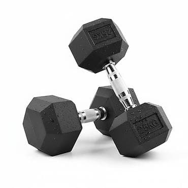 Гантели шестигранные резиновые, пара 2×25 кг - Вес: по 25 кг каждая