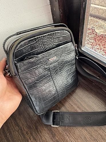 mk сумки: Мужская сумка через плечо (кросс-боди) - Материал: черная экокожа под — 1