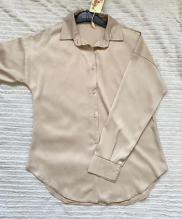 Блузка, Классическая модель, Атлас, Однотонный, Удлиненная модель