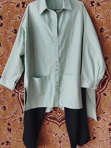n maxi: Свободная женская рубашка-туника oversize. - Цвет: нежно-мятный — 1