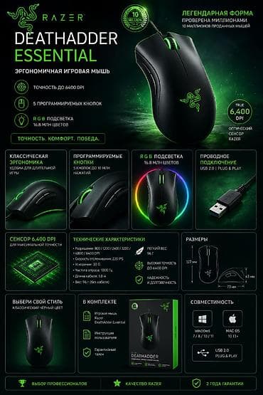 mac: Razer DeathAdder Essential — эргономичная игровая мышь Ключевые — 1