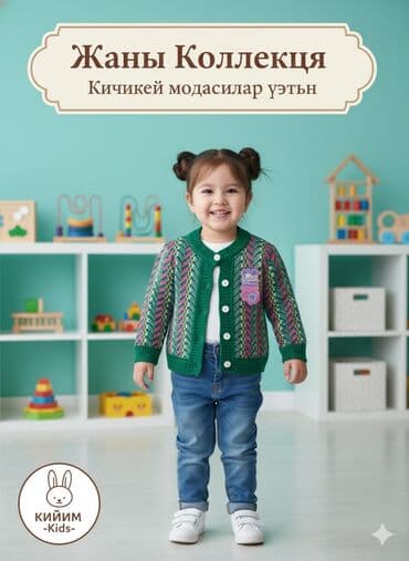 вязаное пончо для девочки: Рубашка, цвет - Бежевый, Новый — 4