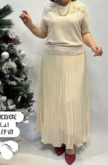 кыргыз кийим: Юбка, Юбканын модели: Плиссе, Макси, Шифон, Бели өйдө — 1