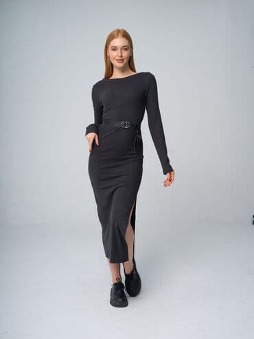 теплые платья для полных: Повседневное платье, Made in KG, Осень-весна, Длинная модель, Кашемир, Лапша, 2XL, XL — 2