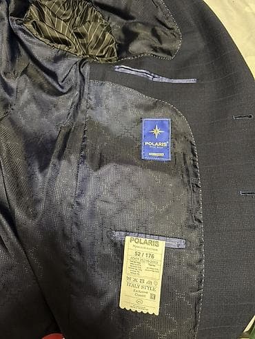 кастюм шым: Мужской костюм-двойка, темно-синий с едва заметной клеткой. - — 5