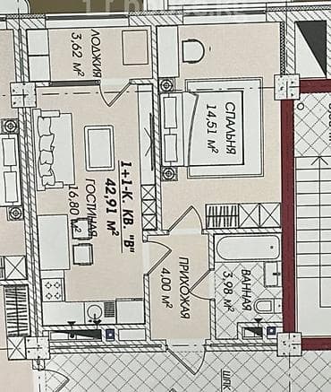 1 bedroom: 1 комната, 43 м², Элитка, 12 этаж, Готовая ПСО (под самоотделку) — 2