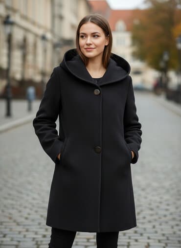 Пальто, Зима, Кашемир, Длинная модель, С капюшоном, Однобортная модель, С поясом, L