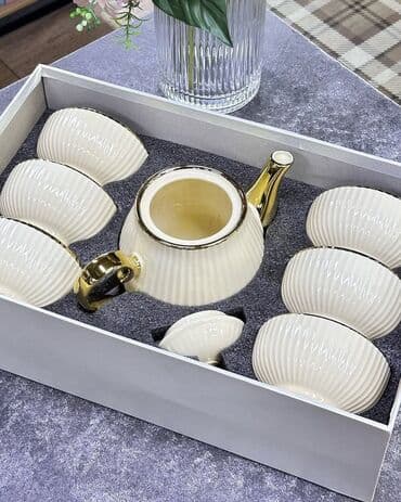 набор чайник и пиалы: Набор посуды В бежевом оттенке 😍 Чайный сервиз из 7 предметов — 1