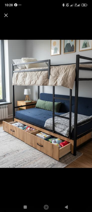 Шкафы: Двухъярусная металлическая кровать с выдвижными ящиками. - Каркас — 1