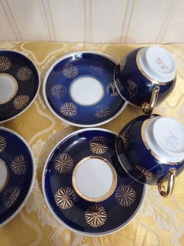 набор посуды с каменным покрытием vicalina отзывы: Фарфор, крытье, роспись золотом, ручная работа, глубокий кобальт — 10