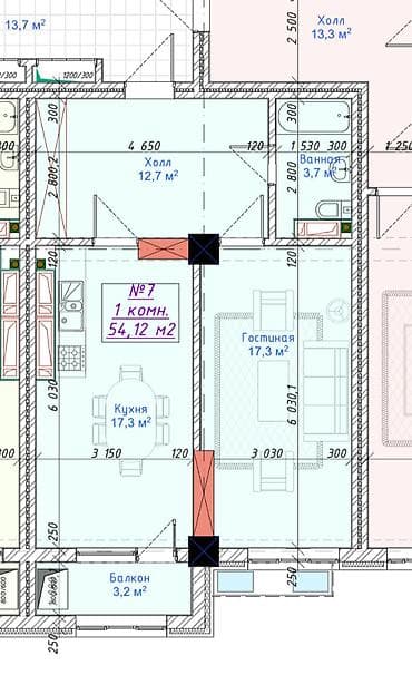 18: 1 комната, 54 м², Элитка, 17 этаж, Готовая ПСО (под самоотделку) — 3