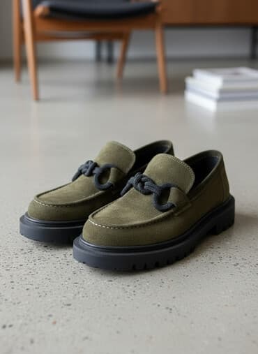 кожаные лоферы: Лоферы, 38, & Other Stories, Б/у, цвет - Зеленый, Самовывоз — 1