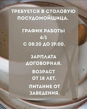 Мейманканалар, кафелер, ресторандар: Талап кылынат Идиш жуучу, Төлөм: Жума сайын — 1
