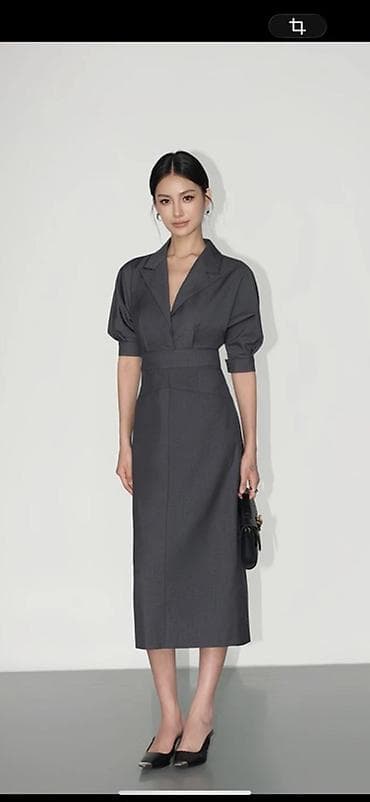 Под заказ! Платье миди в офисном стиле smart, графитового цвета. -