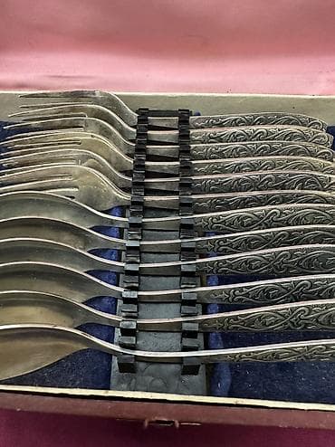 Идиш-аяк: Новый мельхиоровый набор состоящий из 6и ложек и 6и вилок — 6