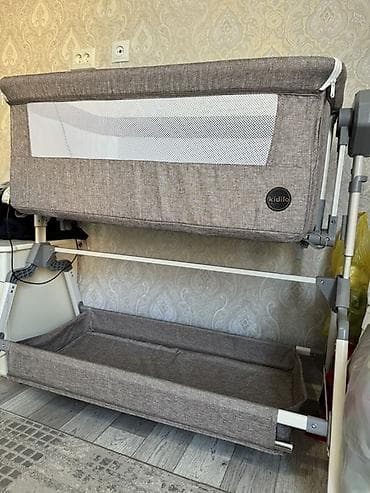 Эмерек: Балдар үчүн кошумча коюлган керебет, Дөңгөлөктүү, түсү - Боз — 4