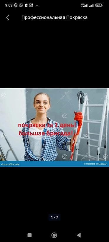 Покраска стен, Покраска потолков, Покраска наружных стен, Больше 6 лет опыта
