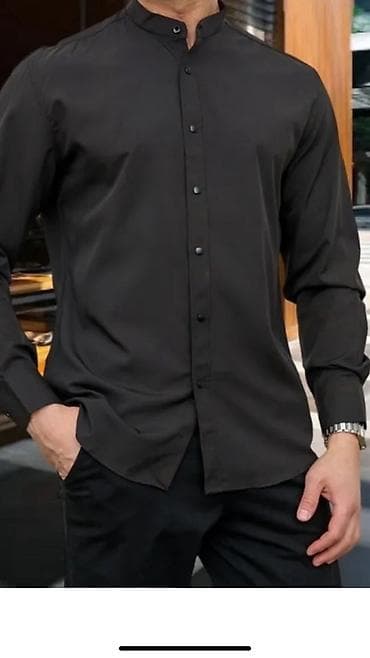 Мужская рубашка с воротником-стойкой (grandad collar) в наличие 400
