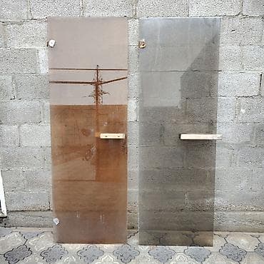 тири уголник: Стеклянная дверь, 2 шт. из тонированного закалённого стекла, Б/У — 3