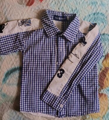 надпись на футболке: Рубашка, цвет - Голубой, Б/у — 1