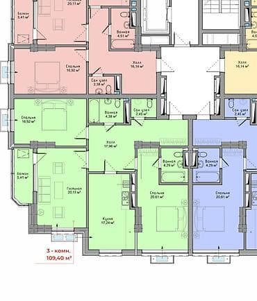 platinum park: 3 комнаты, 109 м², Элитка, 7 этаж, Готовая ПСО (под самоотделку) — 5