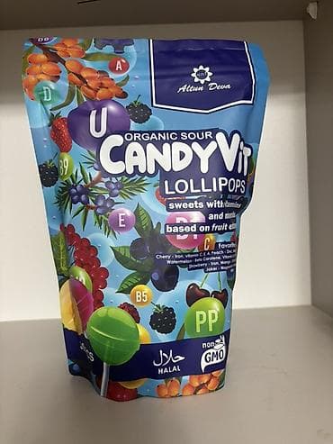 Азык-түлүктөр: ORGANIC SOUR CANDYVIT LOLLIPOPS — витаминные леденцы Altun Deva — 3