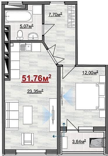 flat rent: 1 комната, 51 м², Элитка, 10 этаж, Готовая ПСО (под самоотделку) — 2