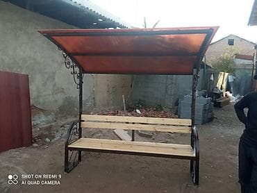 топчан из металла с крышей: Скамейка Металл, Со спинкой, С крышей — 3