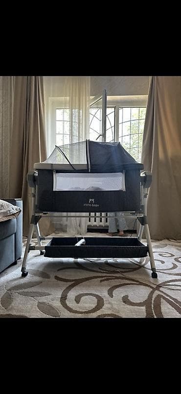 детские кроватки машина: Детская приставная кроватка, С колесиками, цвет - Серый — 1