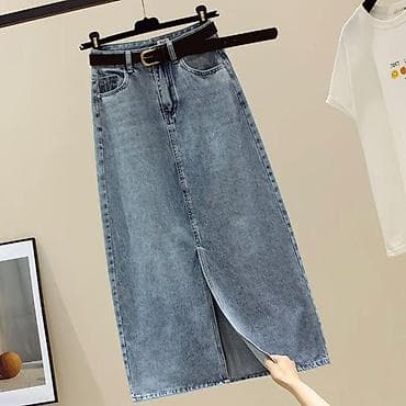 mont blank: Джинсовая миди-юбка в наличии,с разрезом спереди - Прямой силуэт — 1