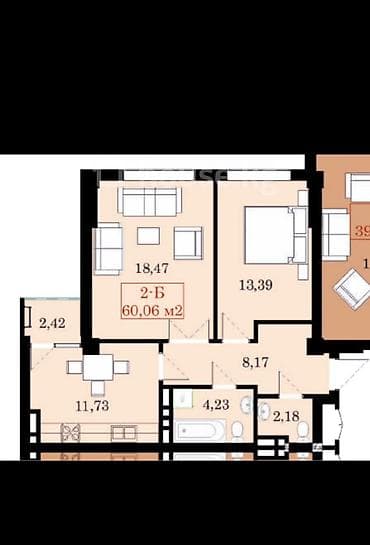 Квартиры: 2 комнаты, 60 м², Элитка, 13 этаж, Готовая ПСО (под самоотделку) — 2