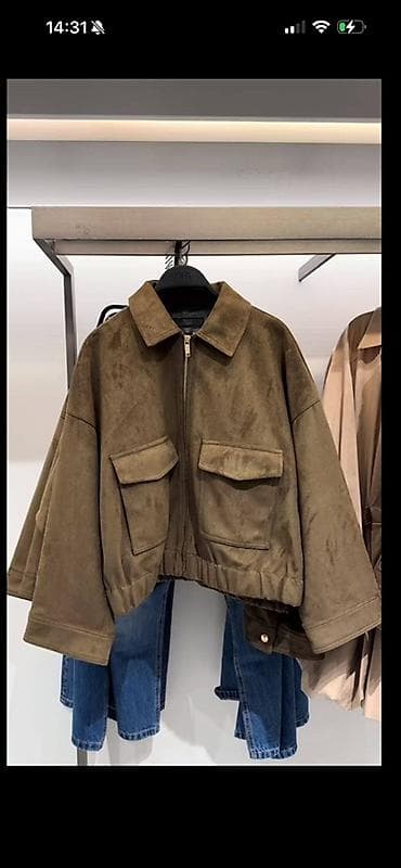 куртки с подогревом: Куртка-жакет Zara из мягкого материала под замшу, цвет хаки/оливковый — 2