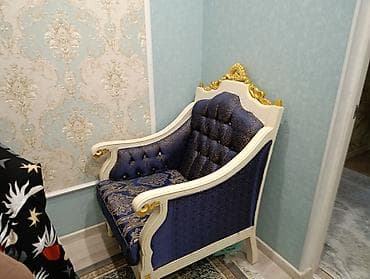 Диваны: Комплект мягкой мебели, Б/у, цвет - Синий — 4