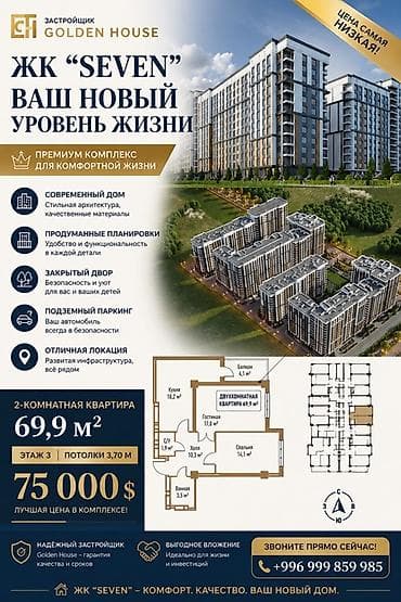 Курулуп жатат, Элитка, 2 бөлмө, 70 м² — 1