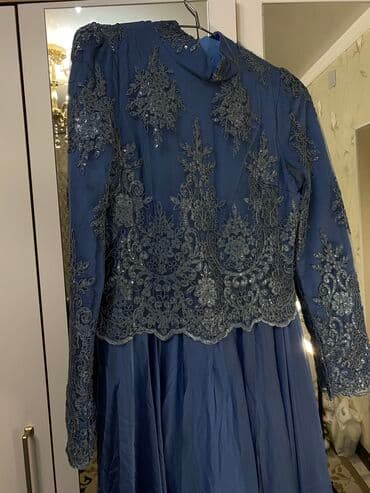 коктейльное платье синего цвета: Бальное платье, Длинная модель, цвет - Голубой, L, В наличии — 7