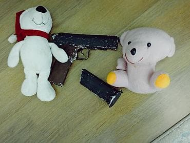 Оюнчуктар: Мягкие игрушки медвежата + игрушечный пистолет-муляж - Две плюшевые — 1