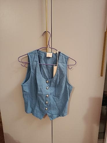 lining flex: Комплект женской одежды из голубого льна: широкие брюки + жилет. - — 2