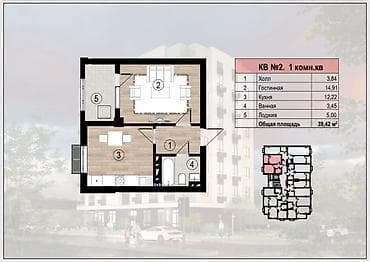 арча бешик 1: 1 бөлмө, 39 м², Элитка, 7 кабат, Даяр ПСО (өзү оңдоп түзөтүп бүтүү үчүн) — 10