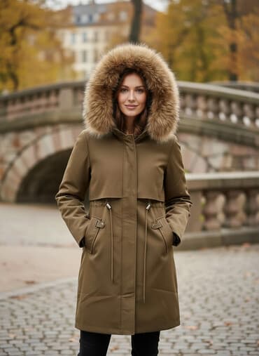 Пуховик, По колено, С мехом, M, L, XL at lalafo.kg Пуховик, По колено, С мехом, M, L, XL