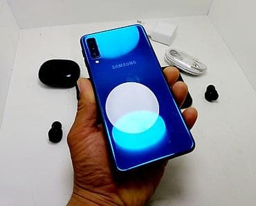 Samsung Galaxy A7 2018, Б/у, 64 ГБ, цвет - Синий, 1 SIM, 2 SIM