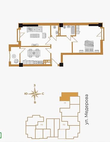 Недвижимость: 2 комнаты, 67 м², Элитка, 11 этаж, Готовая ПСО (под самоотделку) — 3