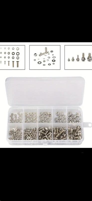 саморезы оптом: Набор крепежных элементов, включающий винты, гайки и шайбы различных — 1