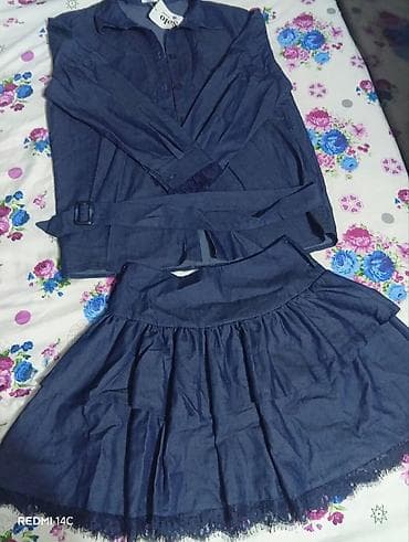 Верхняя одежда: Комплект одежды 1) Женский джинсовый сет: рубашка + пышная юбка - — 1