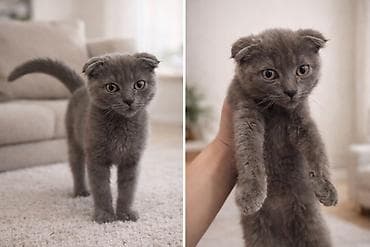 scottish fold: Шотландский вислоухий котёнок (серый/голубой окрас). 🐱 Scottish Fold — 1