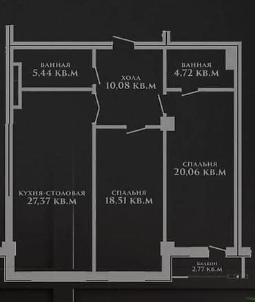 4 bedroom: 2 комнаты, 89 м², 7 этаж, Готовая ПСО (под самоотделку) — 2