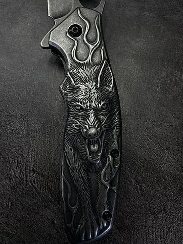 пого стик: Складной нож с гравировкой «Волк» - Тип: складной EDC-нож с клипсой — 3