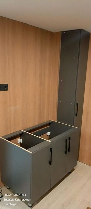 Тумбы и подставки: Тумба под раковину с пеналом, графит - Комплект мебели для ванной — 1